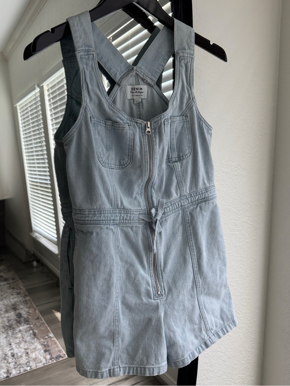 Miss Selfridge Light Blue Denim Zip-Front Shorts Romper